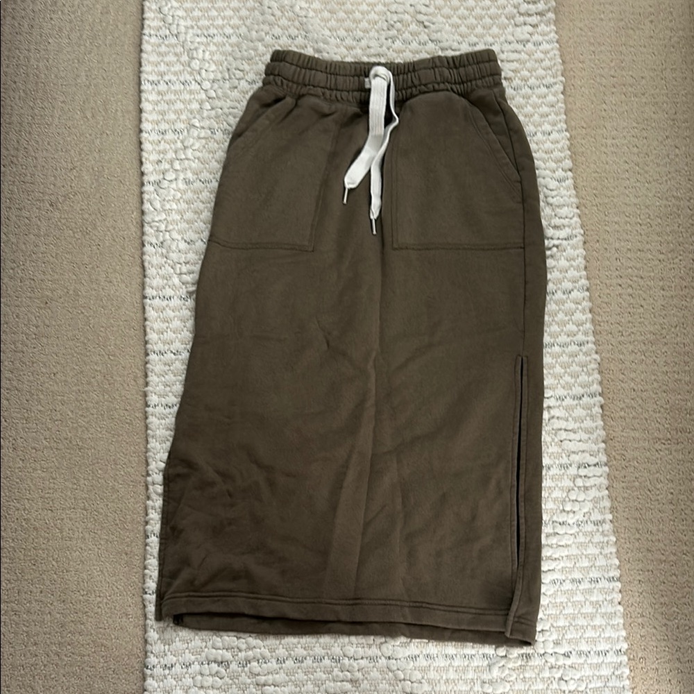 Olive Green Midi Skirt with Drawstring
